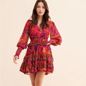 Farm Rio Tropical Tapestry Long-Sleeve Minidress